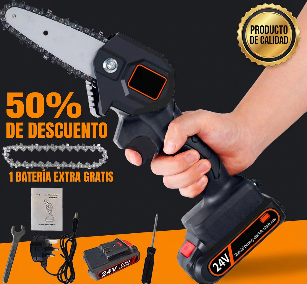Mini Motosierra Inalámbrica | 1 BATERÍA EXTRA GRATIS + 50% DE DESCUENTO