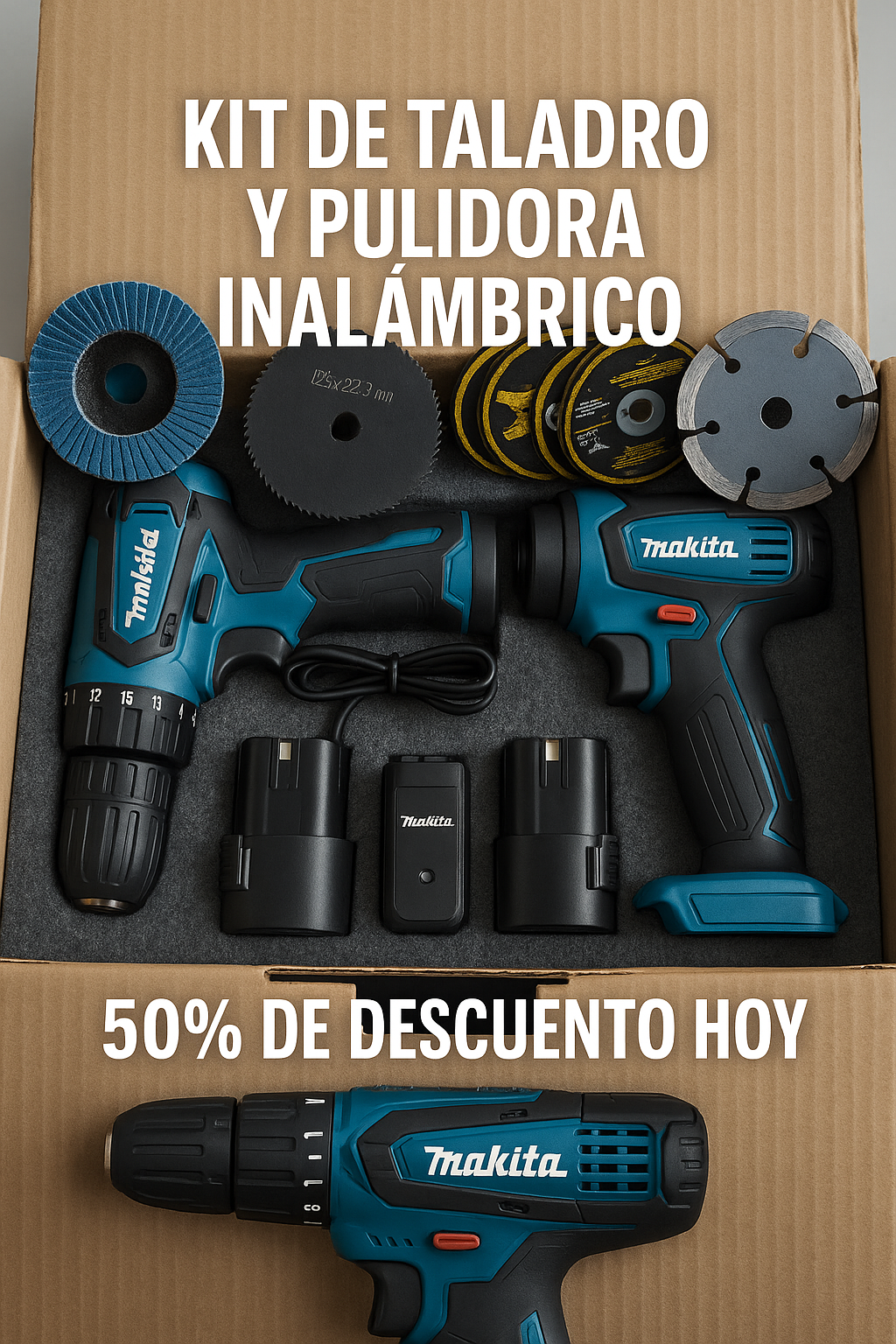 Kit Taladro y Pulidora inalámbricos | 50% DE DESCUENTO SÓLO HOY.